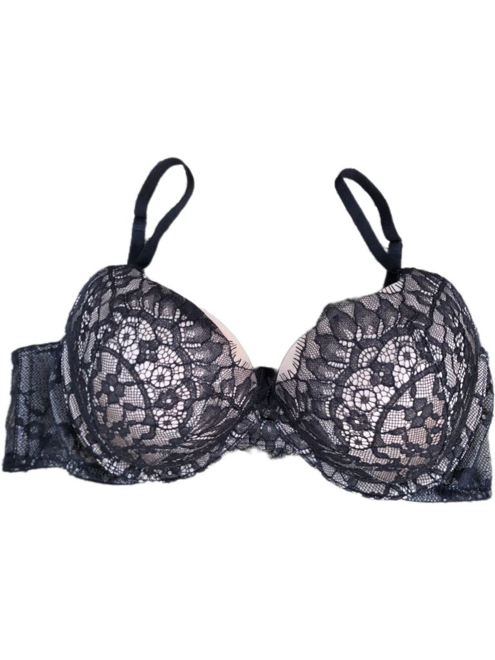 VS Very Sexy Push Up Bra 34C Whimsigoth Black Scalloped Floral Eyelash Lace
